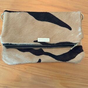 Saavy Root Fold over Tiger stripped Clutch in pony hair